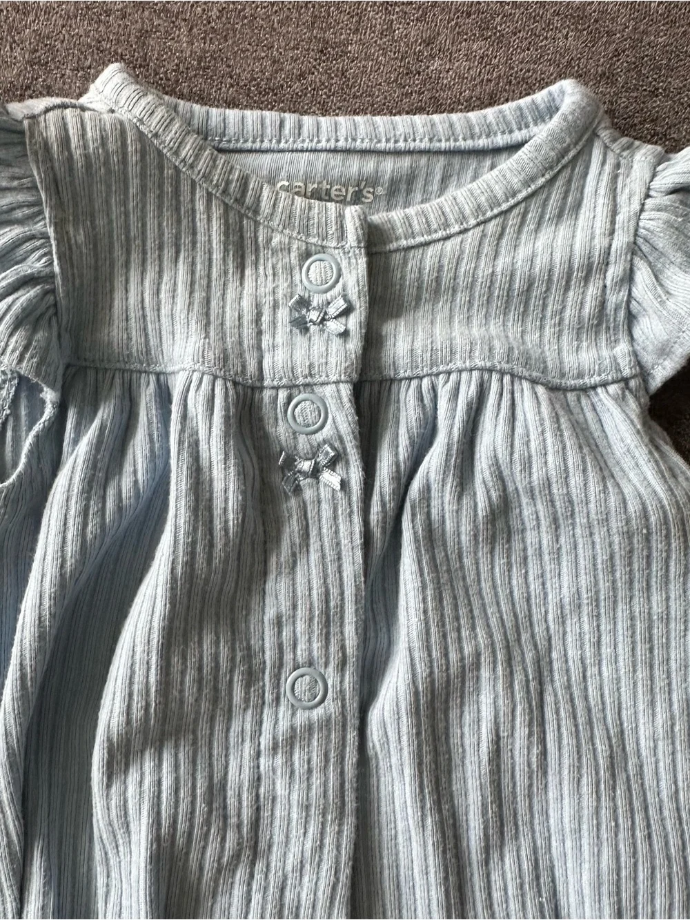 Unbranded Girls' Blue Ribbed Romper and Cream Floral Stripe Romper Set